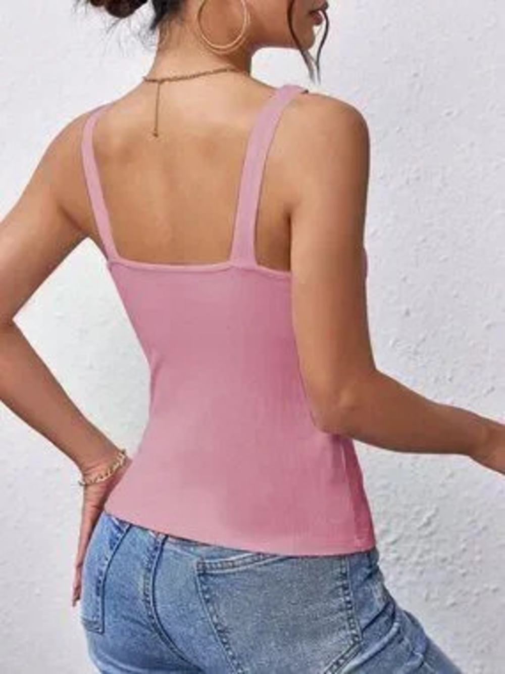 Pink Casual Women's Chain Strap Ribbed Cami Top